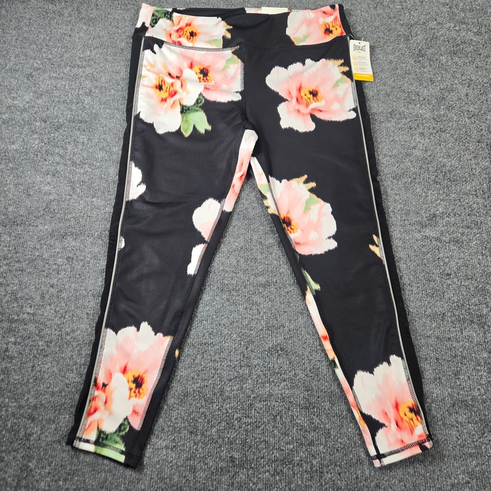 Everlast Flex It Legging Women XL Black Floral NWT Reflective Performance Mesh